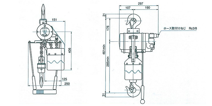 RHL-500\RHL-500拉桿式氣動葫蘆尺寸參數