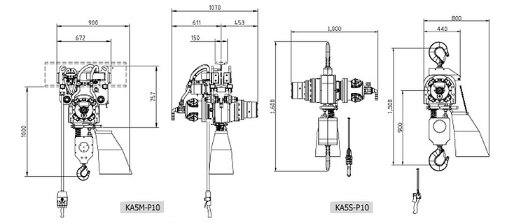 KA5-P10型氣動葫蘆尺寸參數(shù)圖